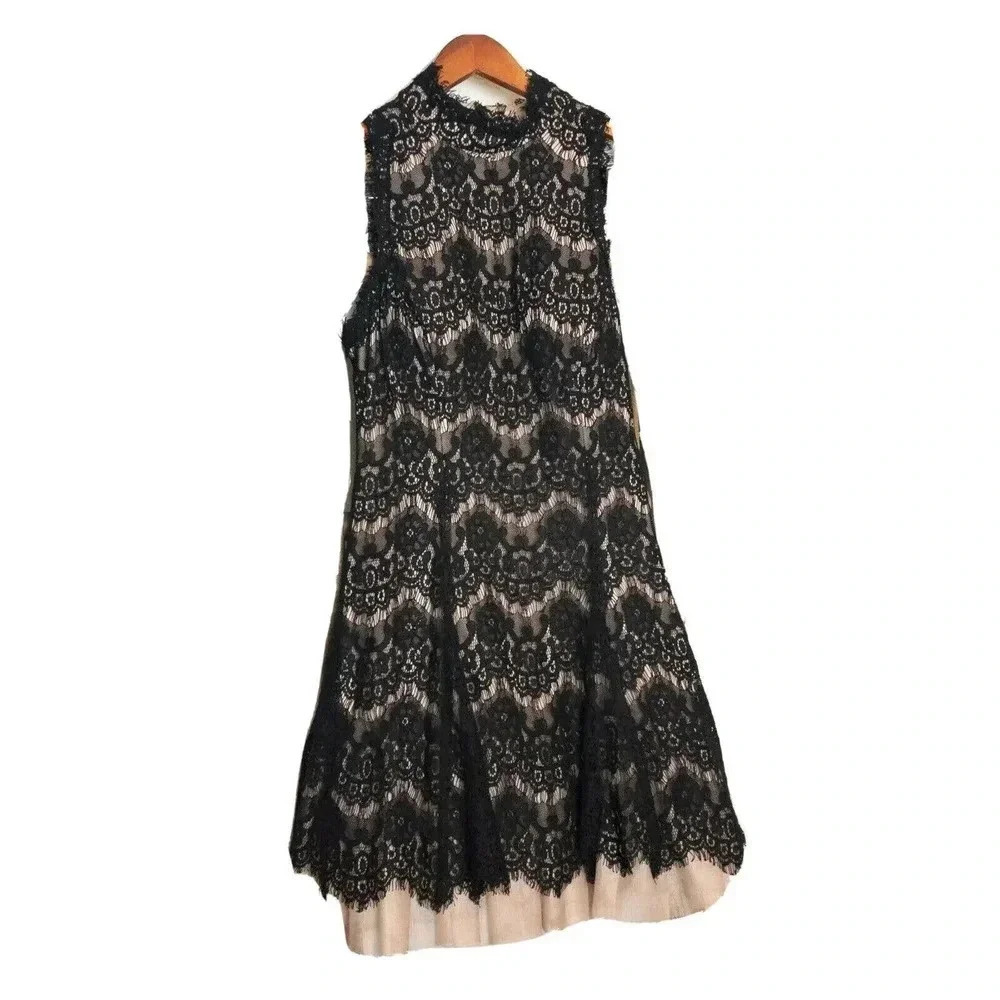 Aqua Womens Lace Mini Dress Sz 6 NWT Black Nude‎ Lined Holiday LBD NYE Classic